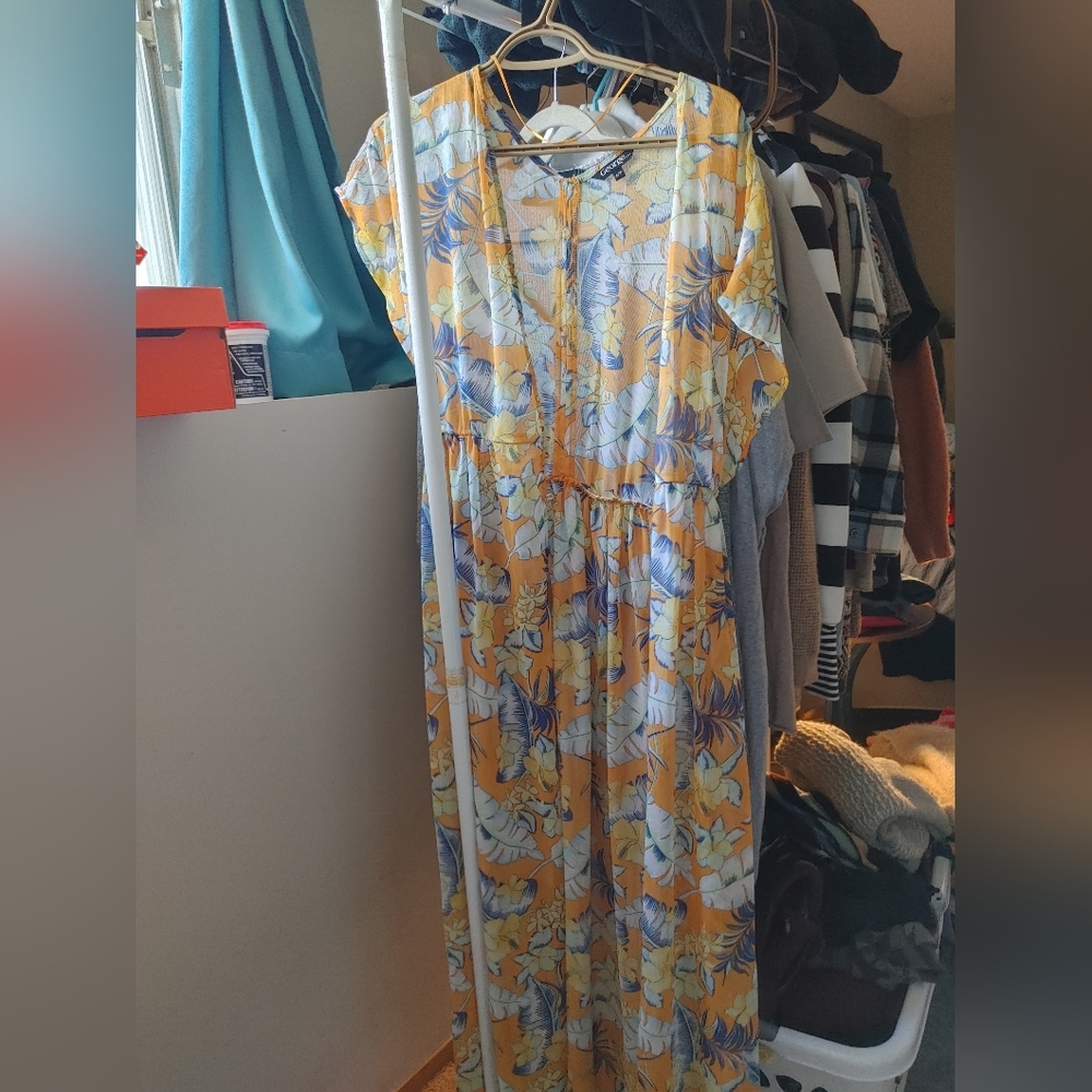 Sheer Floral Yellow Bohemian Maxi Dress